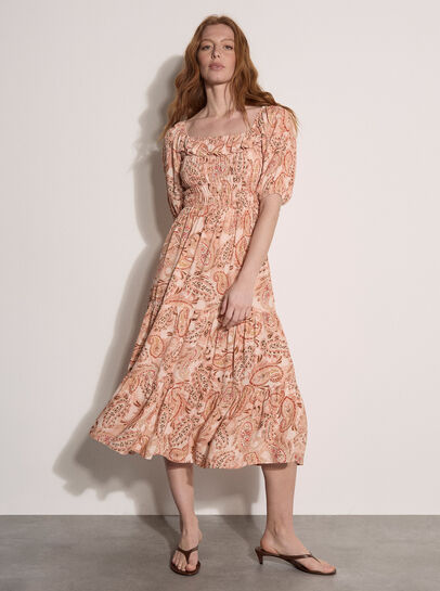 Paisley Print Milkmaid Midi Dress