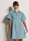 Cotton Denim Shirt Mini Dress, Blue, large