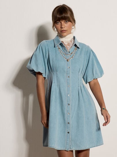Cotton Denim Shirt Mini Dress