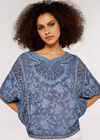 Embroidered Mesh Top, Navy, large