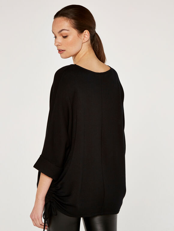 Oversized Drawstring Top, Black, large