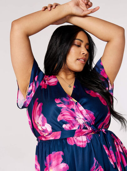 Curve Floral Wrap Midi Dress
