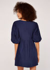 Embroidery Puff Sleeve Dress, Navy, large