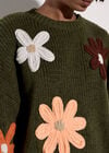 Embroidered Flower Jumper, Pine Green, large