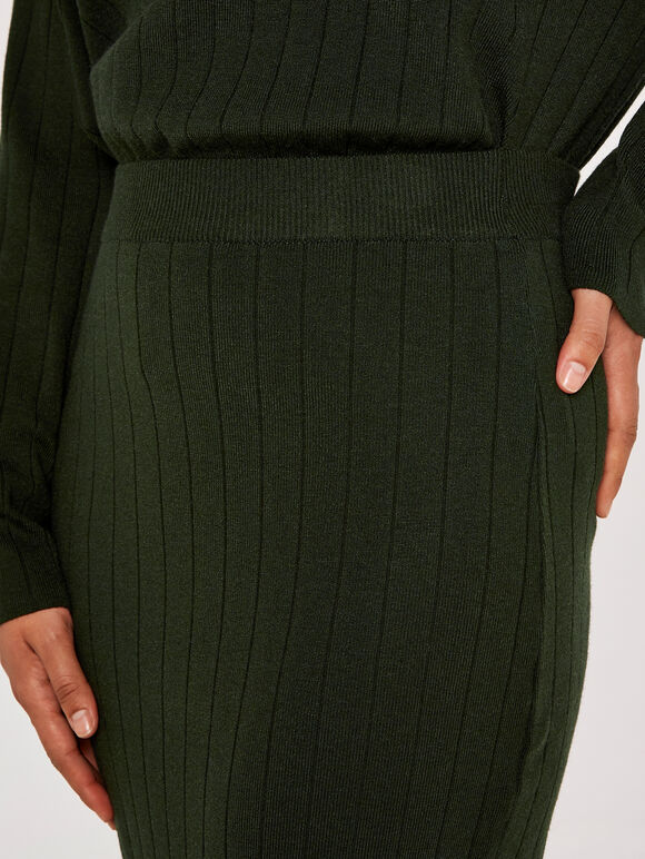 Ribbed Knit Skirt, Green, large