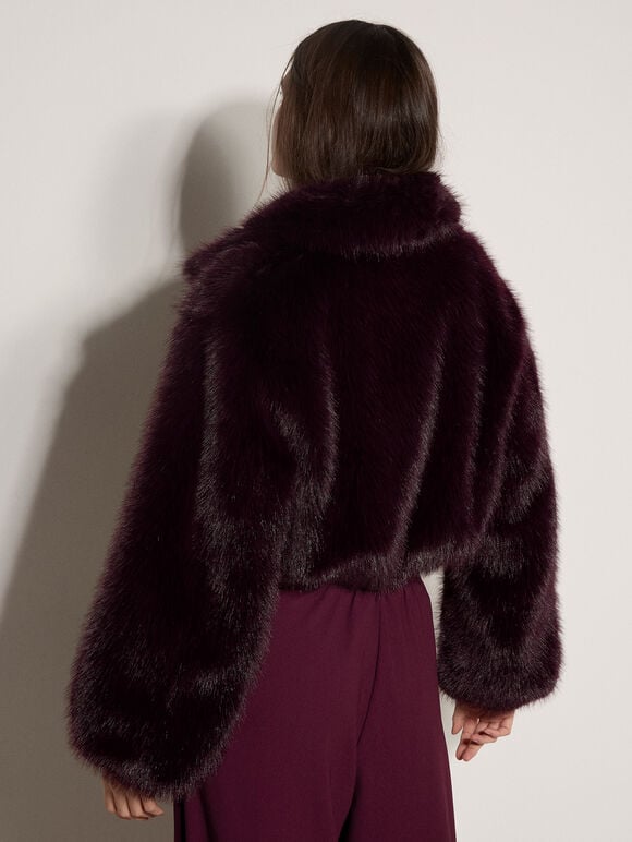 Luxe Faux Fur Short Jacket, Burgundy, large