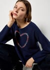 Colourful Stitched Heart Jumper, Navy, large