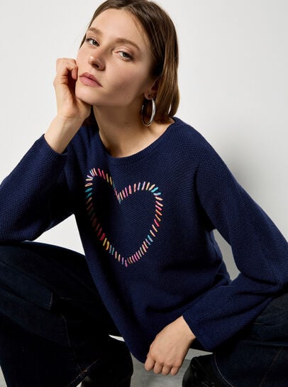 Colourful Stitched Heart Jumper