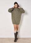 Flecked Knit Jumper Mini Dress, Khaki, large