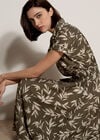 Textured Leaf Shirt Midi Dress, Khaki, large