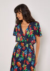 Tropical Print Wrap Maxi Dress, Navy, large