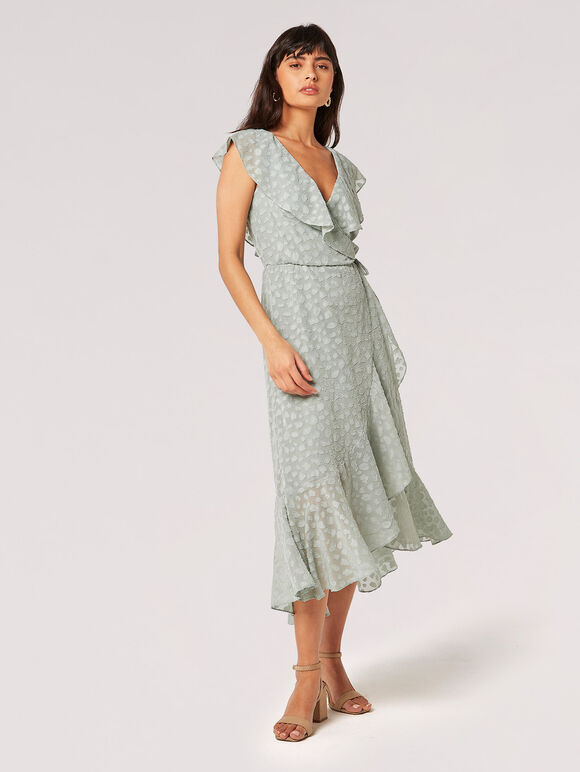 Irregular Spot Embroidered Wrap Midi Dress, Mint, large