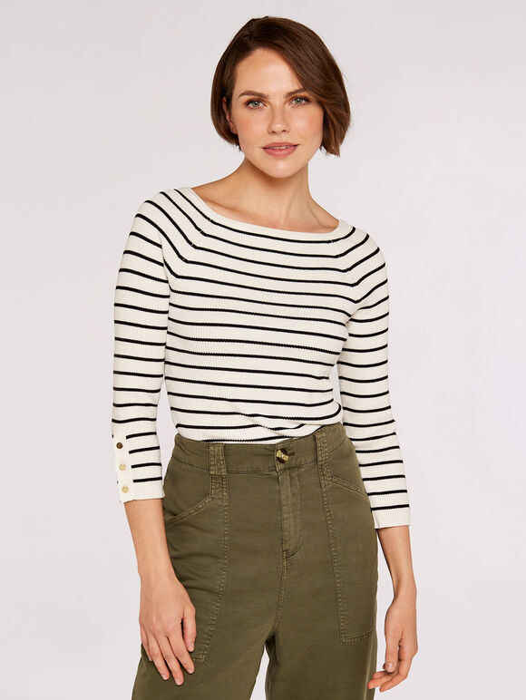  Stripe Ribbed Jumper, White, large
