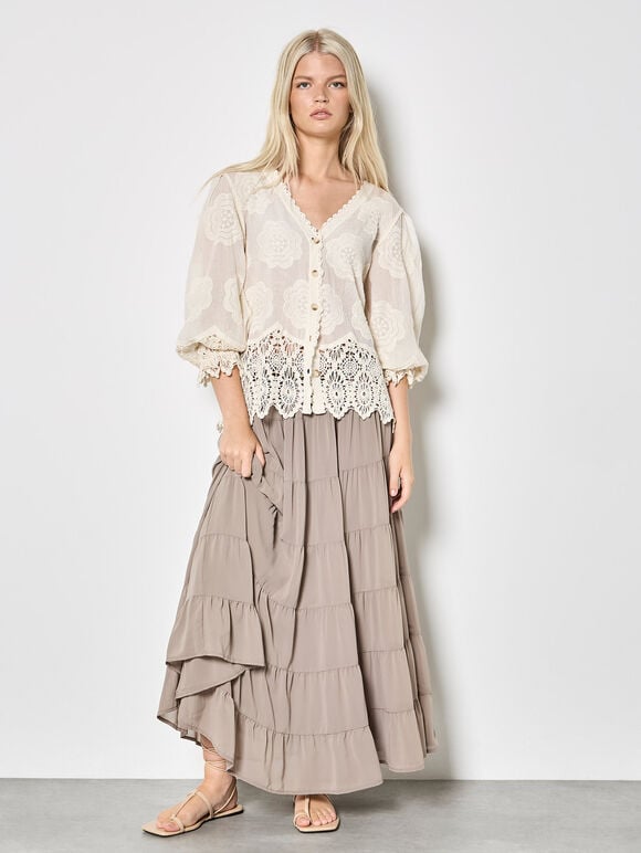 Embroidered Daisies Lace Blouse, Stone, large