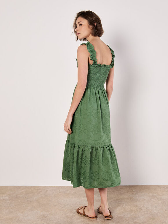 Broderie Anglaise Milkmaid Midi Dress, Green, large