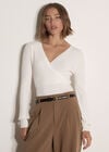 Rib Knit Wrap Top, Cream, large