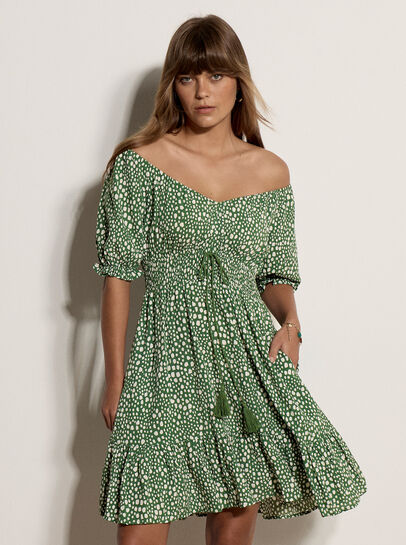 Irregular Spot Bardot Mini Dress