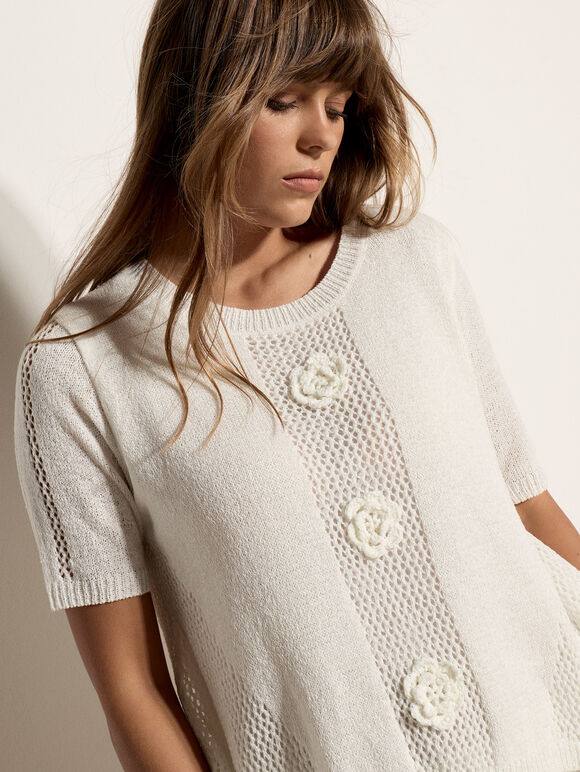 Floral Knit Layered Top, White, large