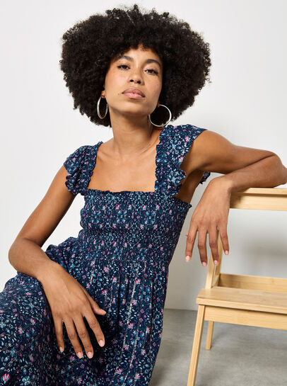 Folk Floral Metallic Midi Dress