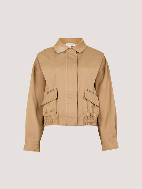 Pleat Detail Bomber Jacket, Stone, large