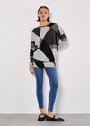 Geo Colour Block Knitted Top, Grey, large