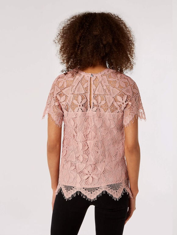 Guipure Scallop Lace Top, Pink, large