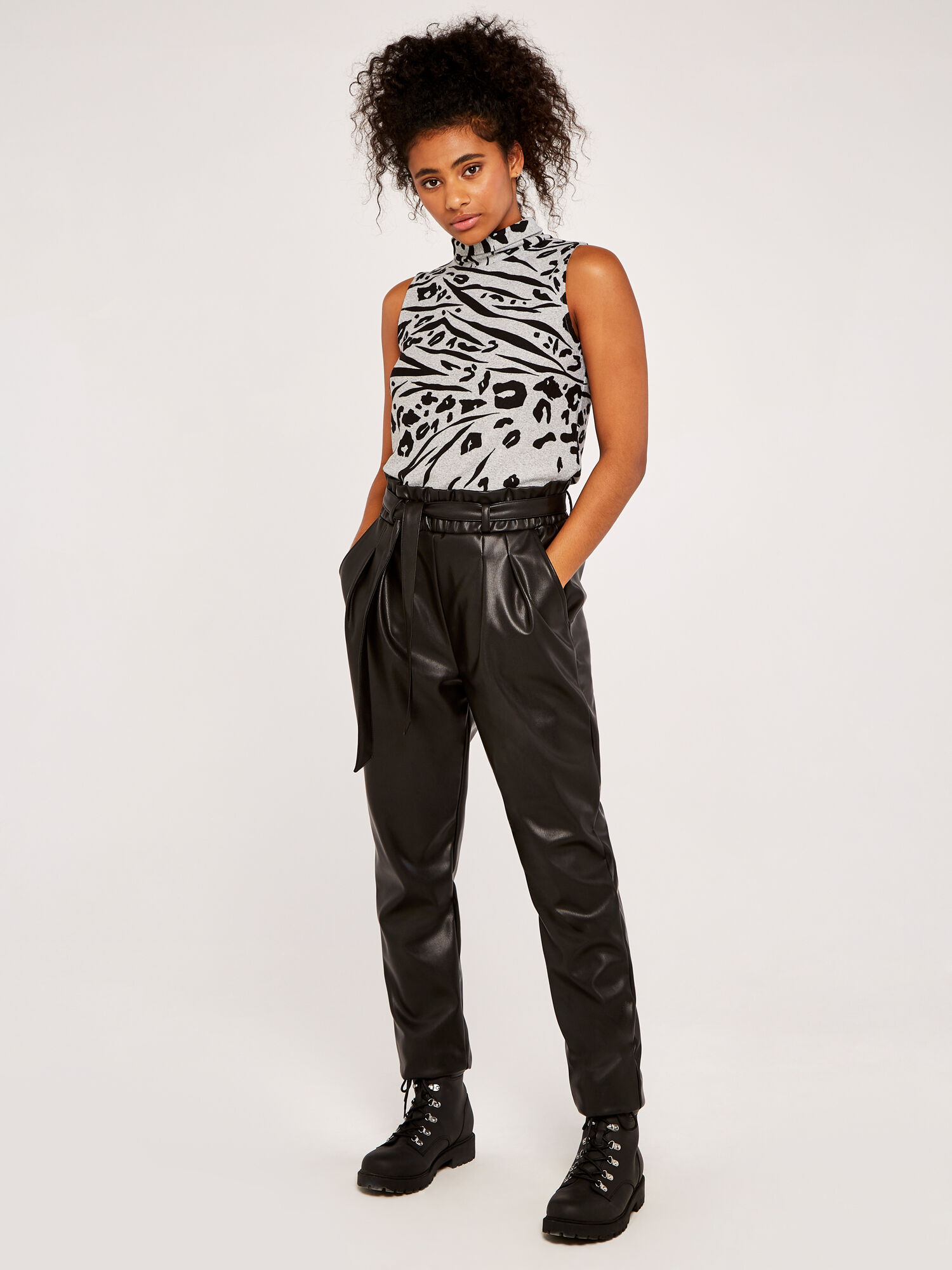 Leather Look Paperbag Trousers | Apricot UK