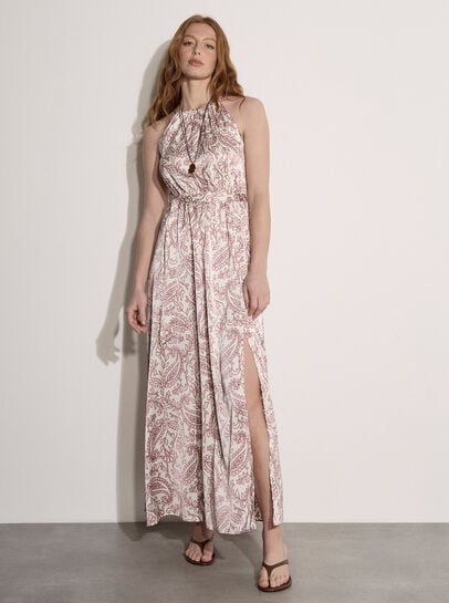 Paisley Print Satin Maxi Dress