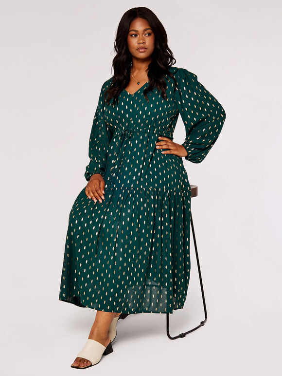Curve Foil Oval Midi Dress, Green, large