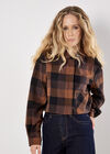 Check Print Cropped Shirt, Brown, large