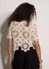 Floral Sequin Cotton Crochet Cardigan, Stone, large