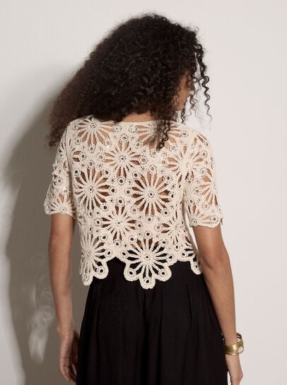 Floral Sequin Cotton Crochet Cardigan