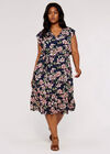 Smock Floral Midi Dress, Navy, large