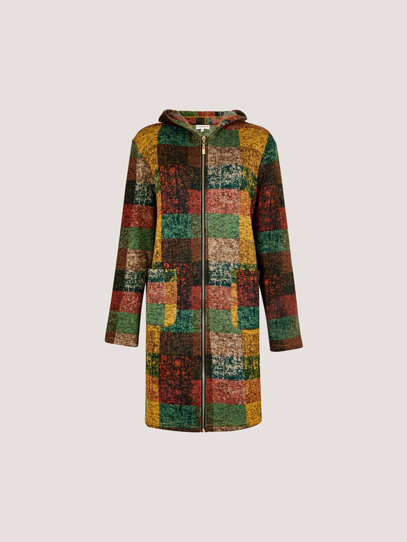 Colourful Check Hooded Coatigan, Rust, large