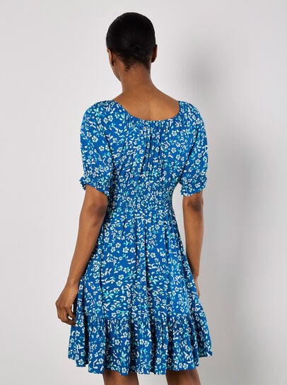 Sarasa Floral Bardot Mini Dress