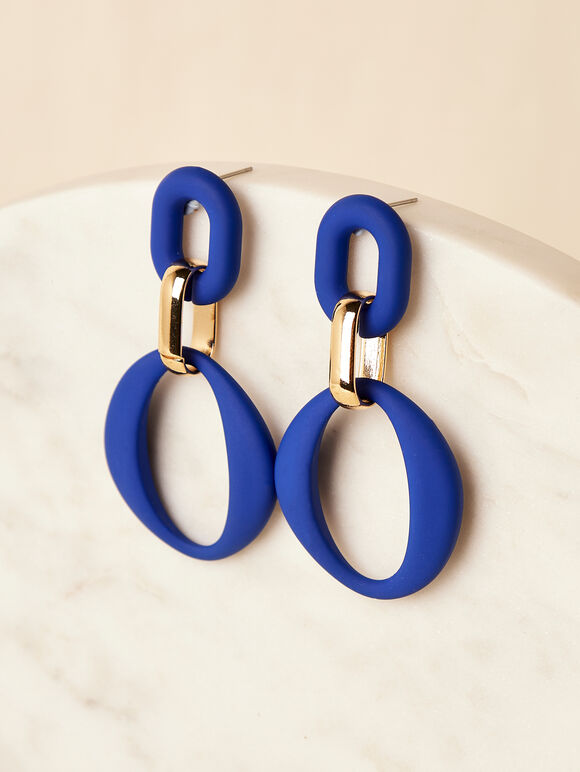 Matt Oval Earrings, Blue, large