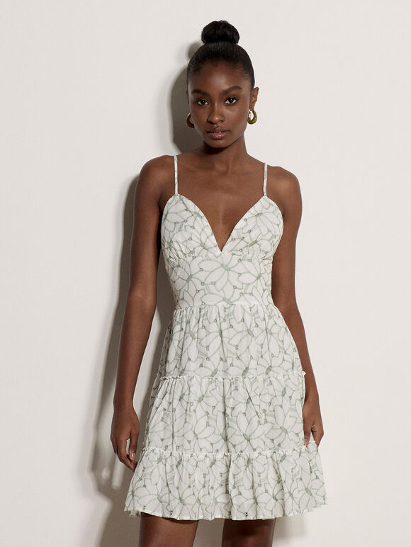 Bow Back Floral Embroidered Cami Mini Dress, White, large