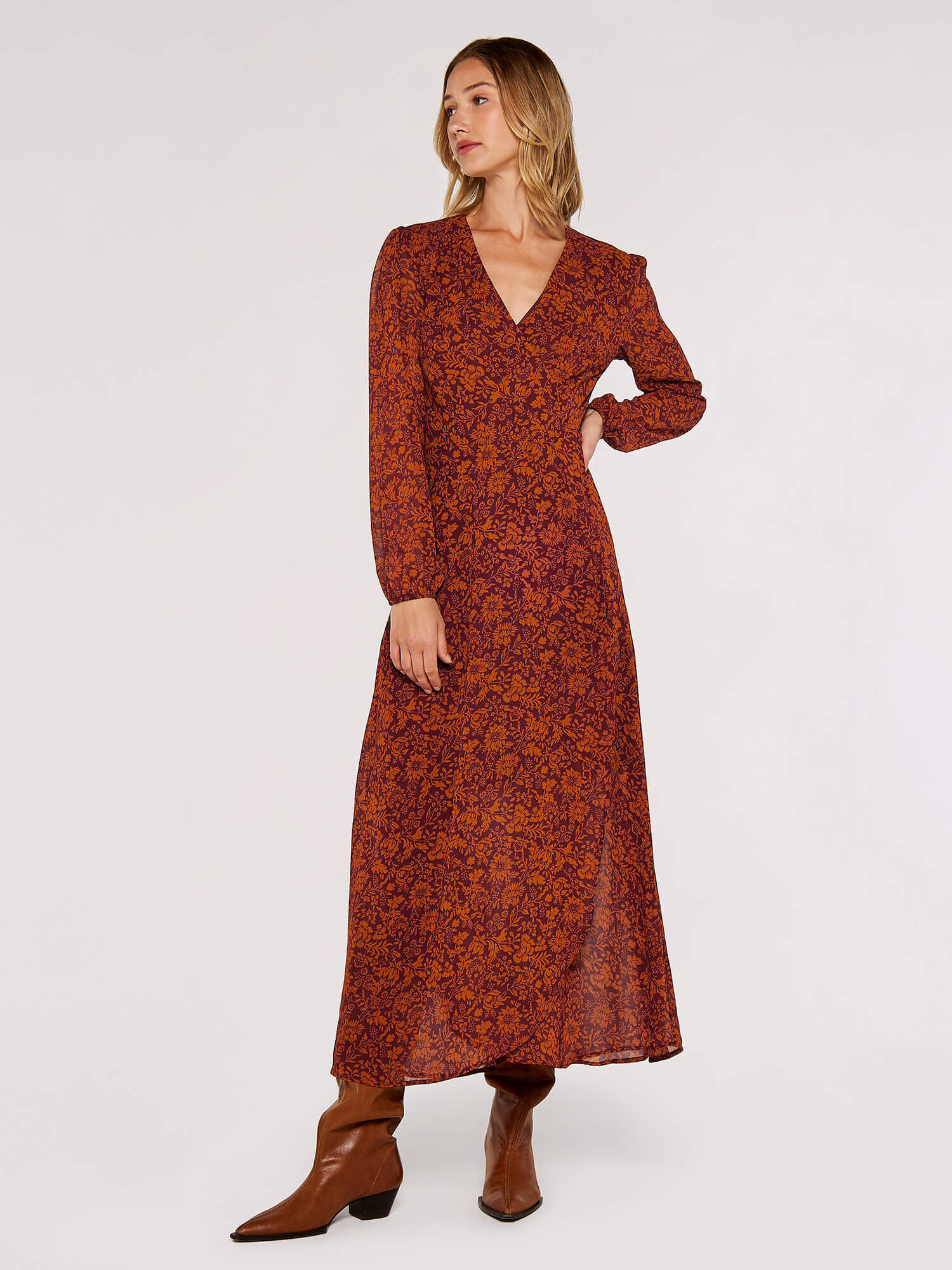 New look midi on sale wrap dress in rust
