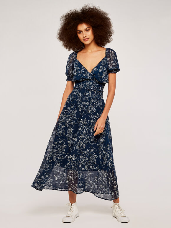  Retro Floral Skirt, Navy, large