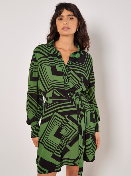 Geo Squares Shirt Mini Dress