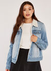 Denim Teddy Fur Lined Jacket, Blue, large