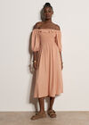 Smocked Bardot Maxi Dress, Peach, large