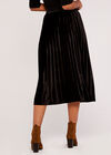 Velvet Pleated Midi Skirt, Black, large