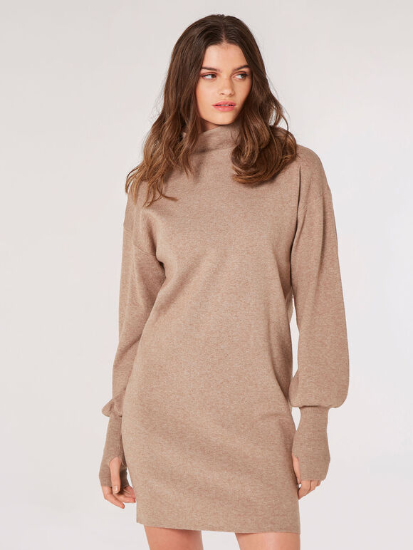 Soft Knit Jumper Mini Dress, Cream, large