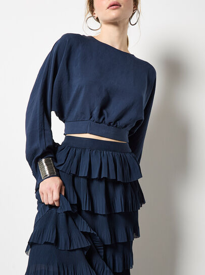 Plisse Ruffle Tier Maxi Skirt