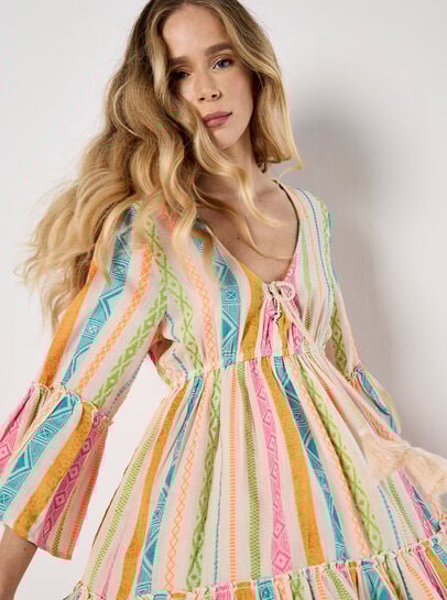 Colourful Pattern Woven Mini Dress