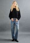 Ayla Rhinestone Panel Barrel Jeans, Blue, large