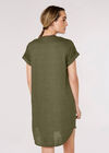 Linen Blend Relaxed Mini Dress, Khaki, large