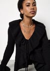 Ruffle Ribbed Knit Cardigan, Black, large