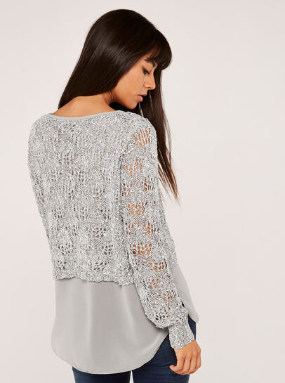 Sequin Chiffon Layered Knit Top